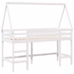 vidaXL Loft Bed with Ladder and Roof Bunk Bed White Solid Wood Pine - white, 90 x 200 cm