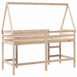 vidaXL Loft Bed with Ladder and Roof Bunk Bed White Solid Wood Pine - natural, 80 x 200 cm - Additional view 7