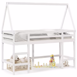 vidaXL Loft Bed with Ladder and Roof Bunk Bed White Solid Wood Pine - white, 80 x 200 cm