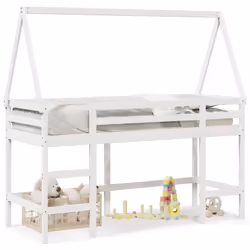 vidaXL Loft Bed with Ladder and Roof Bunk Bed White Solid Wood Pine - white, 90 x 190 cm