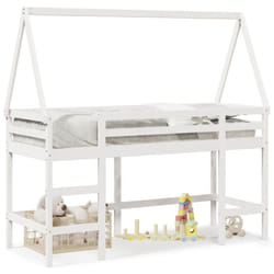 vidaXL Loft Bed with Ladder and Roof Bunk Bed White Solid Wood Pine - white, 90 x 190 cm