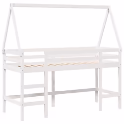 vidaXL Loft Bed with Ladder and Roof Bunk Bed White Solid Wood Pine - white, 90 x 190 cm