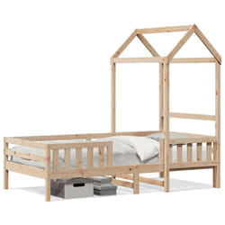 vidaXL Bed Frame with Roof Home Bed Base Mattress Foundation Solid Wood Pine - natural, 100 x 200 cm