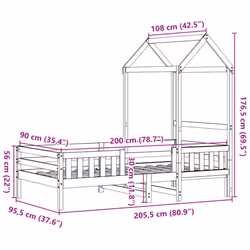 vidaXL Bed Frame with Roof Home Bed Base Mattress Foundation Solid Wood Pine - natural, 90 x 200 cm