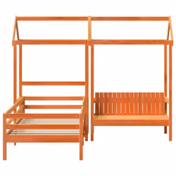 vidaXL Bed and Bench Set with Roof Kids Bed Frame Bed Base Solid Wood Pine - wax brown, 100 x 200 cm - Additional view 6