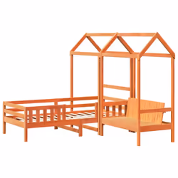 vidaXL Bed and Bench Set with Roof Kids Bed Frame Bed Base Solid Wood Pine - wax brown, 90 x 200 cm - Additional view 2
