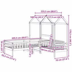 vidaXL Bed and Bench Set with Roof Kids Bed Frame Bed Base Solid Wood Pine - wax brown, 90 x 200 cm - Additional view 3