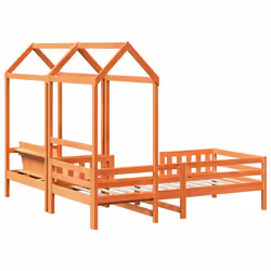 vidaXL Bed and Bench Set with Roof Kids Bed Frame Bed Base Solid Wood Pine - wax brown, 90 x 200 cm - Additional view 8