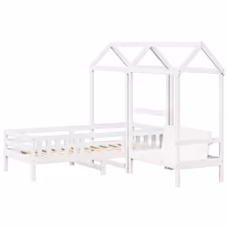 vidaXL Bed and Bench Set with Roof Kids Bed Frame Bed Base Solid Wood Pine - white, 80 x 200 cm - Additional view 2