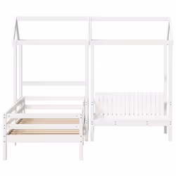 vidaXL Bed and Bench Set with Roof Kids Bed Frame Bed Base Solid Wood Pine - white, 80 x 200 cm - Additional view 5