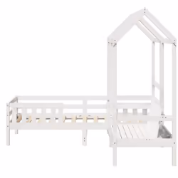 vidaXL Bed and Bench Set with Roof Kids Bed Frame Bed Base Solid Wood Pine - white, 80 x 200 cm - Additional view 7