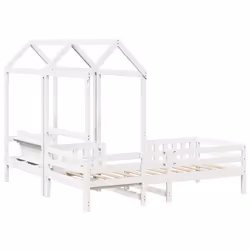 vidaXL Bed and Bench Set with Roof Kids Bed Frame Bed Base Solid Wood Pine - white, 80 x 200 cm - Additional view 8