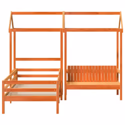 vidaXL Bed and Bench Set with Roof Kids Bed Frame Bed Base Solid Wood Pine - wax brown, 80 x 200 cm - Additional view 5