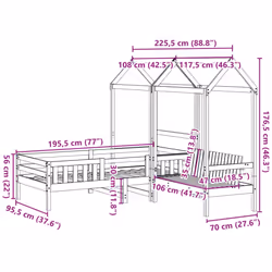 vidaXL Bed and Bench Set with Roof Kids Bed Frame Bed Base Solid Wood Pine - wax brown, 90 x 190 cm - Additional view 3