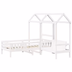 vidaXL Bed and Bench Set with Roof Kids Bed Frame Bed Base Solid Wood Pine - white, 75 x 190 cm - Additional view 2