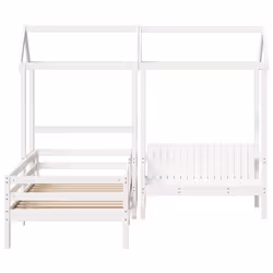 vidaXL Bed and Bench Set with Roof Kids Bed Frame Bed Base Solid Wood Pine - white, 75 x 190 cm - Additional view 5