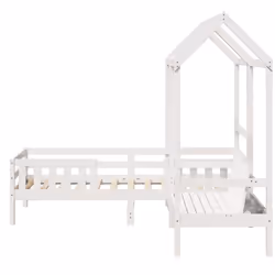 vidaXL Bed and Bench Set with Roof Kids Bed Frame Bed Base Solid Wood Pine - white, 75 x 190 cm - Additional view 7