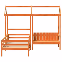 vidaXL Bed and Bench Set with Roof Kids Bed Frame Bed Base Solid Wood Pine - wax brown, 75 x 190 cm - Additional view 5