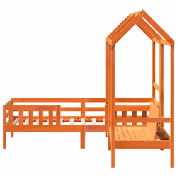 vidaXL Bed and Bench Set with Roof Kids Bed Frame Bed Base Solid Wood Pine - wax brown, 75 x 190 cm - Additional view 7