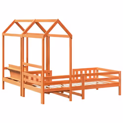 vidaXL Bed and Bench Set with Roof Kids Bed Frame Bed Base Solid Wood Pine - wax brown, 75 x 190 cm - Additional view 8