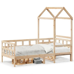 vidaXL Day Bed with Roof Bedroom Sofa Bed Daybed Guest Bed Wax Solid Wood Pine - natural, 80 x 200 cm