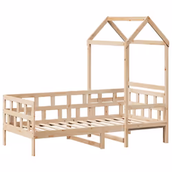 vidaXL Day Bed with Roof Bedroom Sofa Bed Daybed Guest Bed Wax Solid Wood Pine - natural, 80 x 200 cm