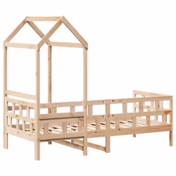 vidaXL Day Bed with Roof Bedroom Sofa Bed Daybed Guest Bed Wax Solid Wood Pine - natural, 80 x 200 cm - Additional view 7