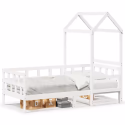 vidaXL Day Bed with Roof Bedroom Sofa Bed Daybed Guest Bed Wax Solid Wood Pine - white, 80 x 200 cm
