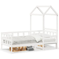 vidaXL Day Bed with Roof Bedroom Sofa Bed Daybed Guest Bed Wax Solid Wood Pine - white, 80 x 200 cm