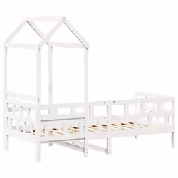 vidaXL Day Bed with Roof Bedroom Sofa Bed Daybed Guest Bed Wax Solid Wood Pine - white, 80 x 200 cm - Additional view 7