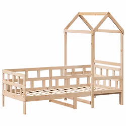 vidaXL Day Bed with Roof Bedroom Sofa Bed Daybed Guest Bed Wax Solid Wood Pine - natural, 90 x 190 cm