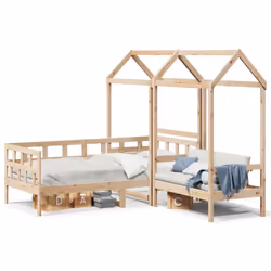 vidaXL Day Bed Set with Roof Sofa Bed Daybed Guest Bed Wax Solid Wood Pine - natural, 90 x 200 cm