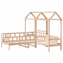 vidaXL Day Bed Set with Roof Sofa Bed Daybed Guest Bed Wax Solid Wood Pine - natural, 90 x 200 cm