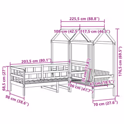 vidaXL Day Bed Set with Roof Sofa Bed Daybed Guest Bed Wax Solid Wood Pine - natural, 90 x 200 cm