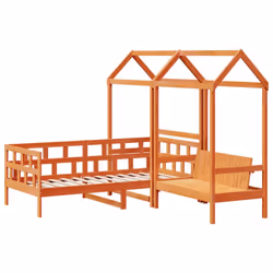 vidaXL Day Bed Set with Roof Sofa Bed Daybed Guest Bed Wax Solid Wood Pine - wax brown, 90 x 200 cm
