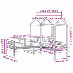 vidaXL Day Bed Set with Roof Sofa Bed Daybed Guest Bed Wax Solid Wood Pine - white, 80 x 200 cm
