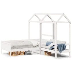 vidaXL Day Bed and Bench Set with Roof Sofa White 90x190 cm Solid Wood Pine