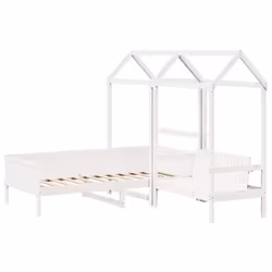 vidaXL Day Bed and Bench Set with Roof Sofa White 90x190 cm Solid Wood Pine