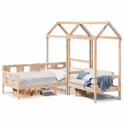 vidaXL Day Bed and Bench Set with Roof Sofa Bed 90x190 cm Solid Wood Pine - 90 x 190 cm