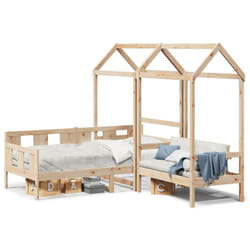 vidaXL Day Bed and Bench Set with Roof Sofa Bed 90x190 cm Solid Wood Pine - 90 x 190 cm