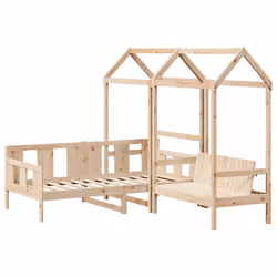 vidaXL Day Bed and Bench Set with Roof Sofa Bed 90x190 cm Solid Wood Pine - 90 x 190 cm