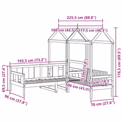 vidaXL Day Bed and Bench Set with Roof Sofa Bed 90x190 cm Solid Wood Pine - 90 x 190 cm