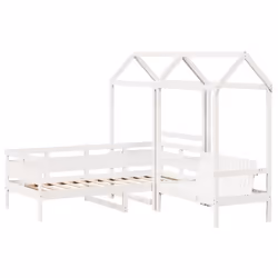 vidaXL Day Bed and Bench Set with Roof Sofa Bed 90x200 cm Solid Wood Pine - white, 80 x 200 cm - Additional view 2