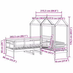 vidaXL Day Bed and Bench Set with Roof Sofa Bed 90x200 cm Solid Wood Pine - white, 80 x 200 cm - Additional view 3