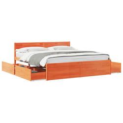 vidaXL Bed Frame with Drawers Bed Base Mattress Foundation Solid Wood Pine - wax brown, 200 x 200 cm