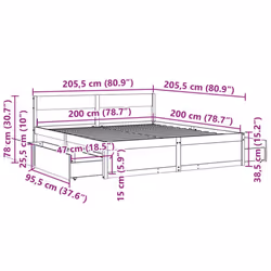 vidaXL Bed Frame with Drawers Bed Base Mattress Foundation Solid Wood Pine - wax brown, 200 x 200 cm - Additional view 9