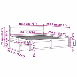 vidaXL Bed Frame with Drawers Bed Base Mattress Foundation Solid Wood Pine - wax brown, 180 x 200 cm