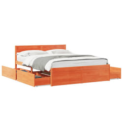 vidaXL Bed Frame with Drawers Bed Base Mattress Foundation Solid Wood Pine - wax brown, 160 x 200 cm