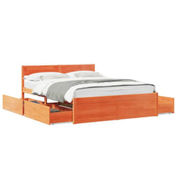 vidaXL Bed Frame with Drawers Bed Base Mattress Foundation Solid Wood Pine - wax brown, 150 x 200 cm