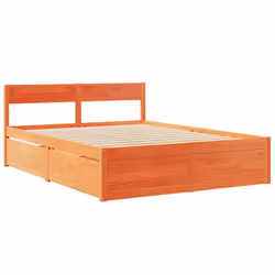 vidaXL Bed Frame with Drawers Bed Base Mattress Foundation Solid Wood Pine - wax brown, 150 x 200 cm